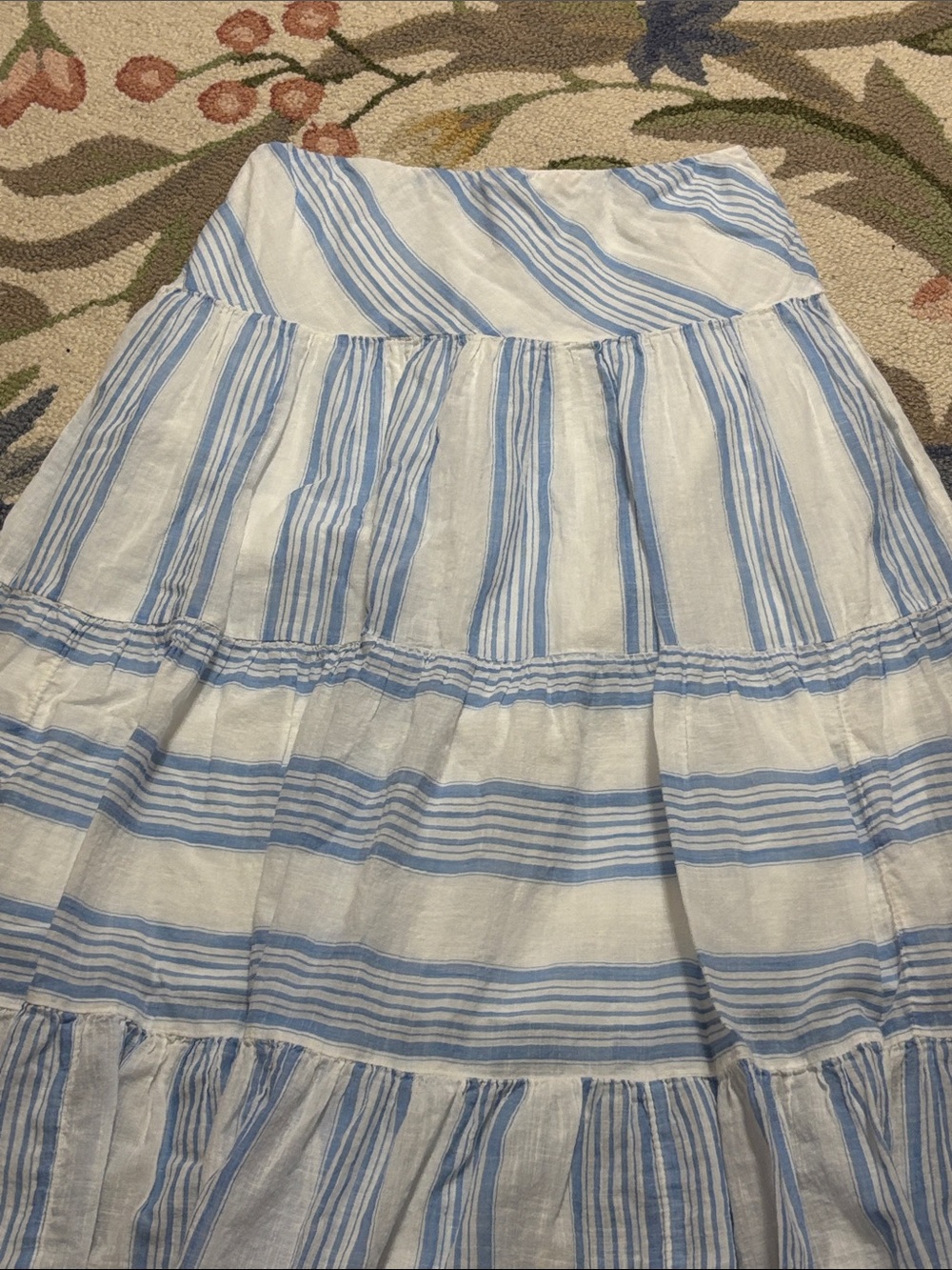 Chaps Light Blue and White Cotton Striped Tiered Maxi Skirt, small - Picture 2 of 6